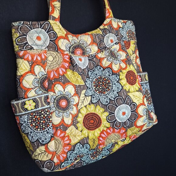 💙 Vera Bradley Floral Colorful Cotton Tote Bag Cottage Boho Prairie Natural Hip - Picture 2 of 8